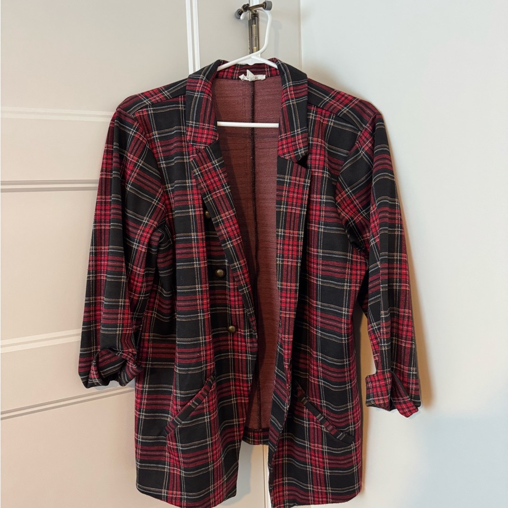 Maurices Red and Black Plaid Blazer